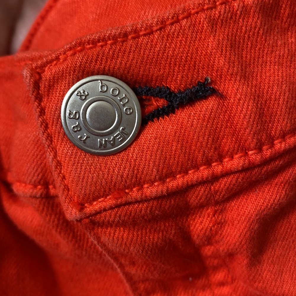 rag & bone skinny jean, 28 - red orange, silver grommet,  made in USA - Picture 5 of 11